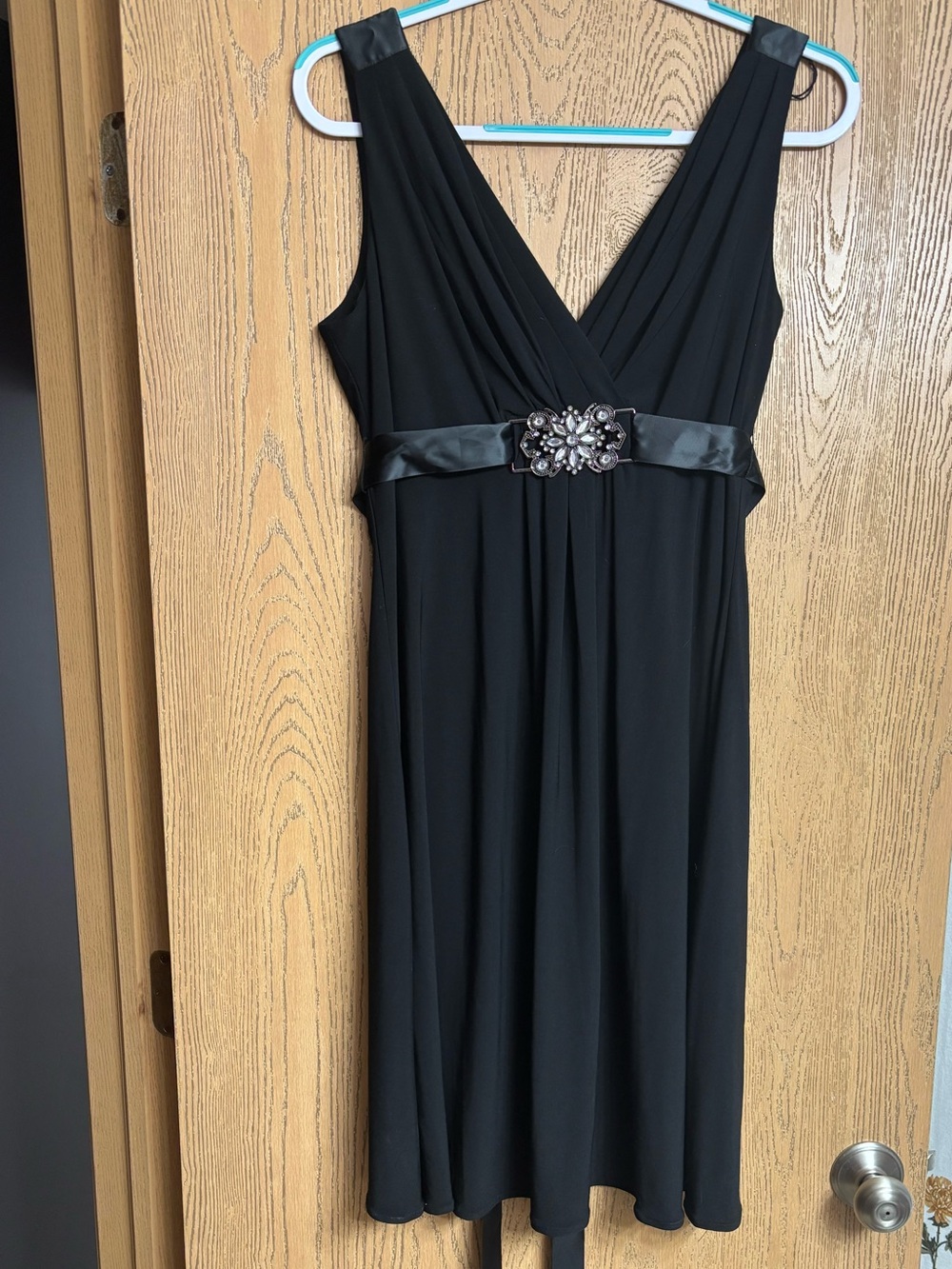 Scarlett Nite Black V-Neck Midi Dress with Jeweled Waist